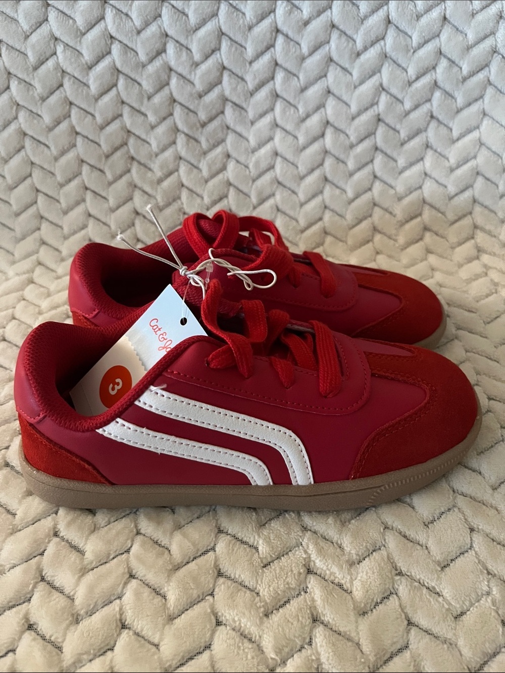 Cat & Jack Red Kids Sneakers with White Side Stripe - Picture 3 of 7